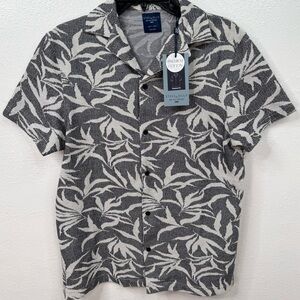 Steel & Jelly Button-Up Short Sleeve Collar Shirt S Navy White Tropical Leaf